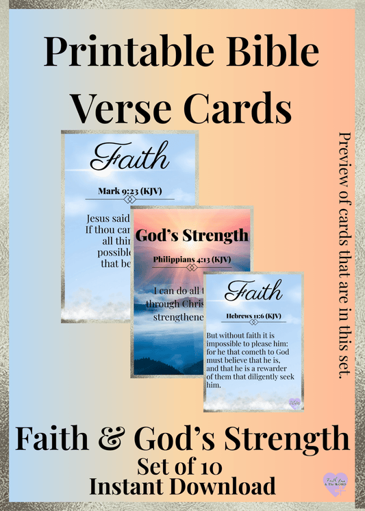 Faith & God’s Strength Printable Bible Verse Cards (Set of 10, Digital Download, KJV) - Printable Bible Verse Card | Faith Love & The Word