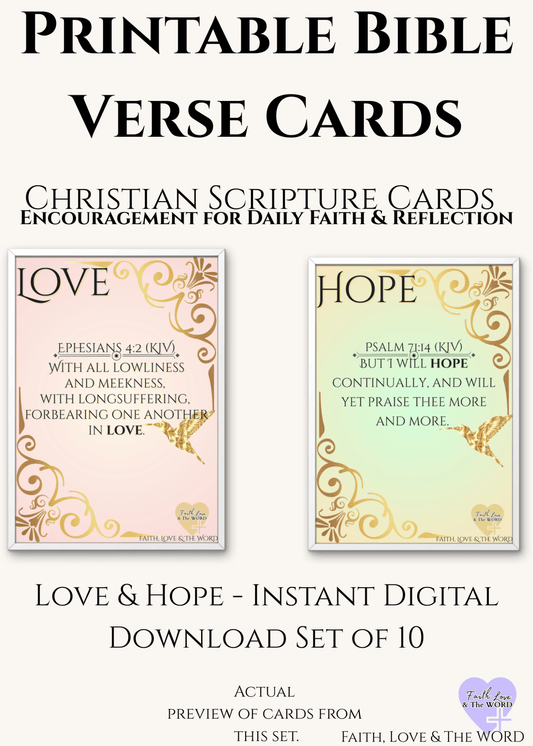 Love & Hope Printable Bible Verse Cards (Set of 10, Digital Download, KJV) - Printable Bible Verse Card | Faith Love & The Word