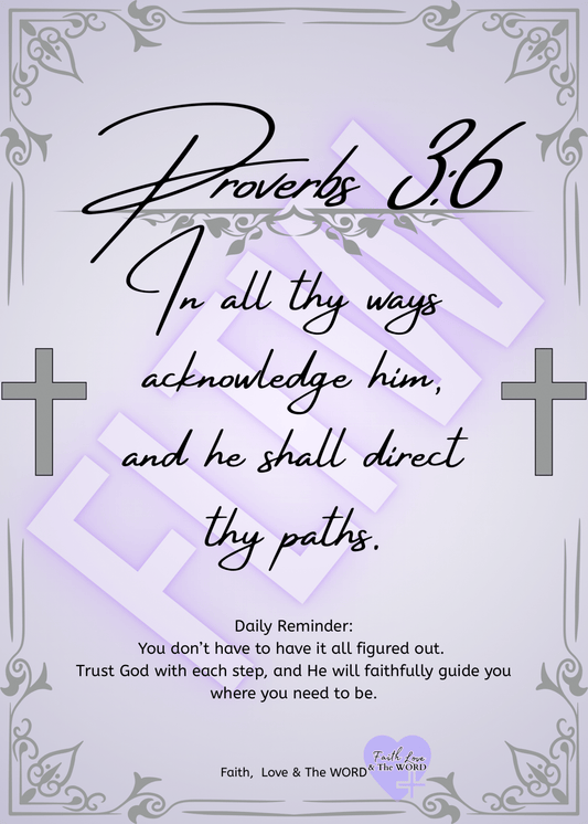 Trust God’s Guidance – Proverbs 3:6 Scripture Printable - Printable Bible Verse Card | Faith Love & The Word